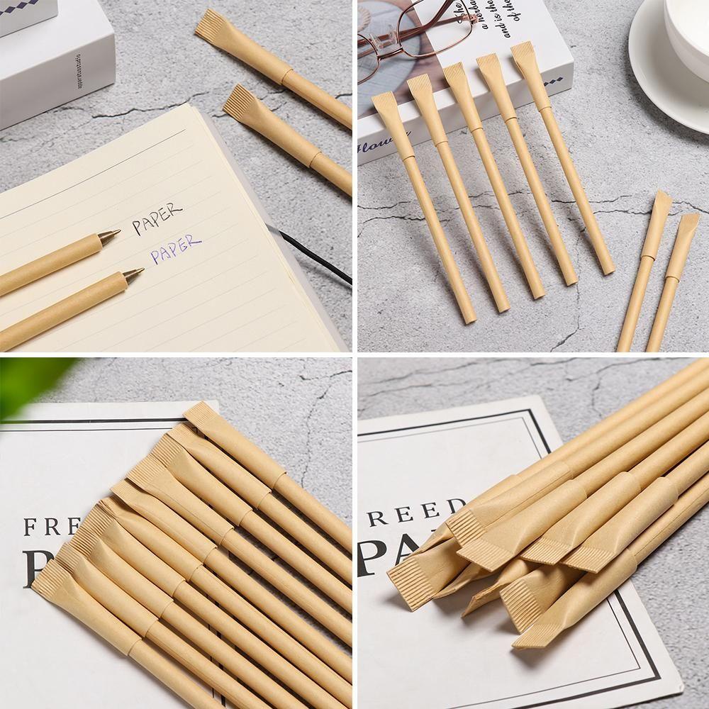 Suyo 5Pcs Kraft Paper Pen Baru Halus Pasta Gigi Kantor Bentuk Alat Tulis Signature Pen