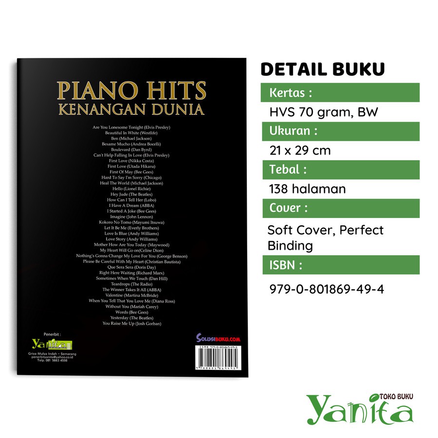 Buku Piano Hits Kenangan Dunia - Yeyen Subiakto