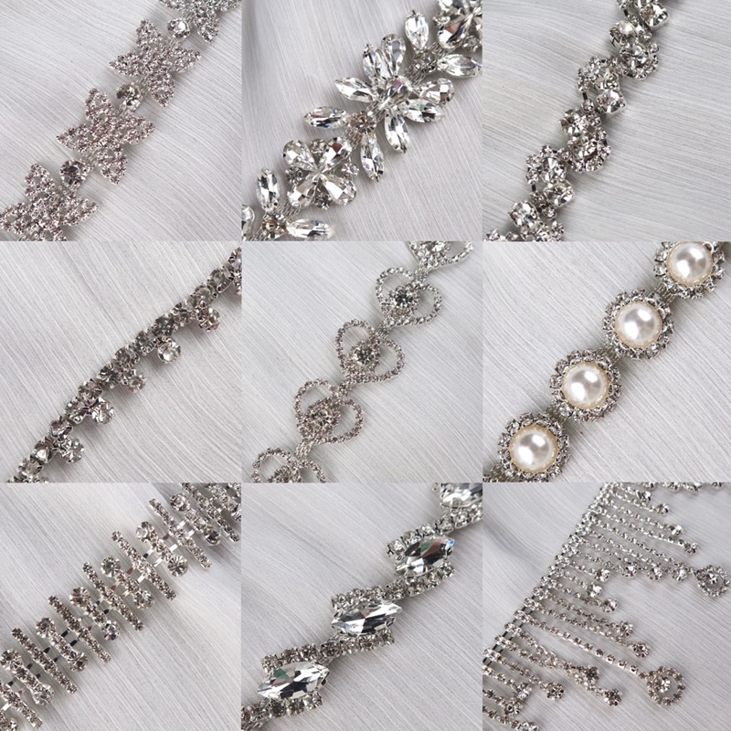 Payet Rangkai Mewah Import | Payet Mutiara | Bridal Sash Belt | Rhinestone Chain Premium