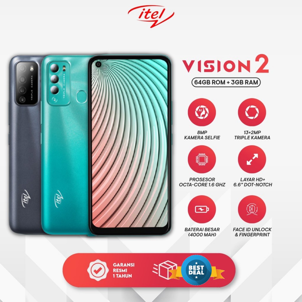 ITEL VISION 2 RAM 3/64 GB DOT-NOTCH SCREEN 6,6" HD FULL SCREEN OCTA CORE ANDROID 10 GO EDITION HP MU