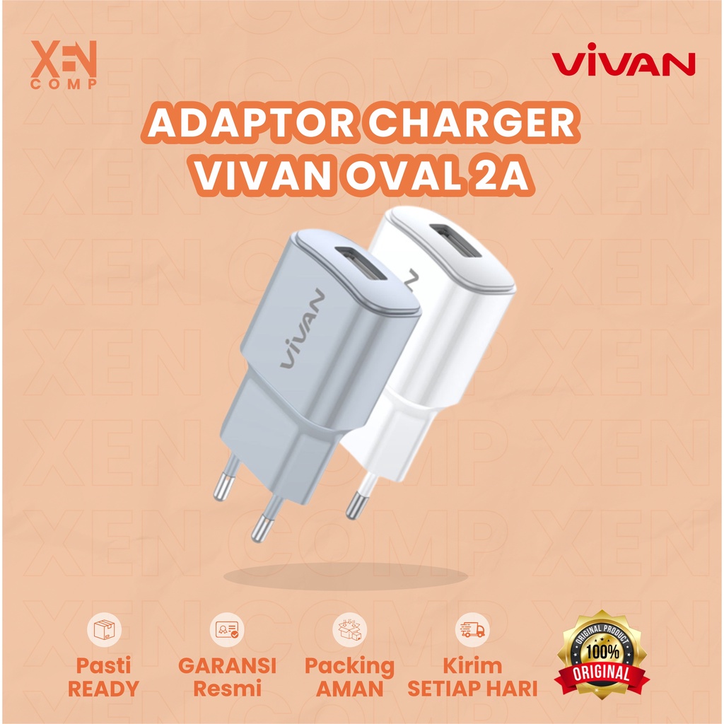 Vivan Batok Charger Power Oval II 2A Adaptor Charger Single USB Kepala Charger 5V 2A Original