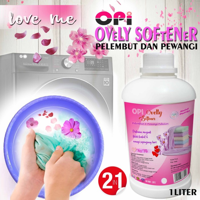 Softener 1 Liter Love me dan lainnya (pelembut dan pewangi pakaian) Wangi beda Produk OPI baru by Ovelly shop sudah ada izin edar resmi by Oke sabun suplayer