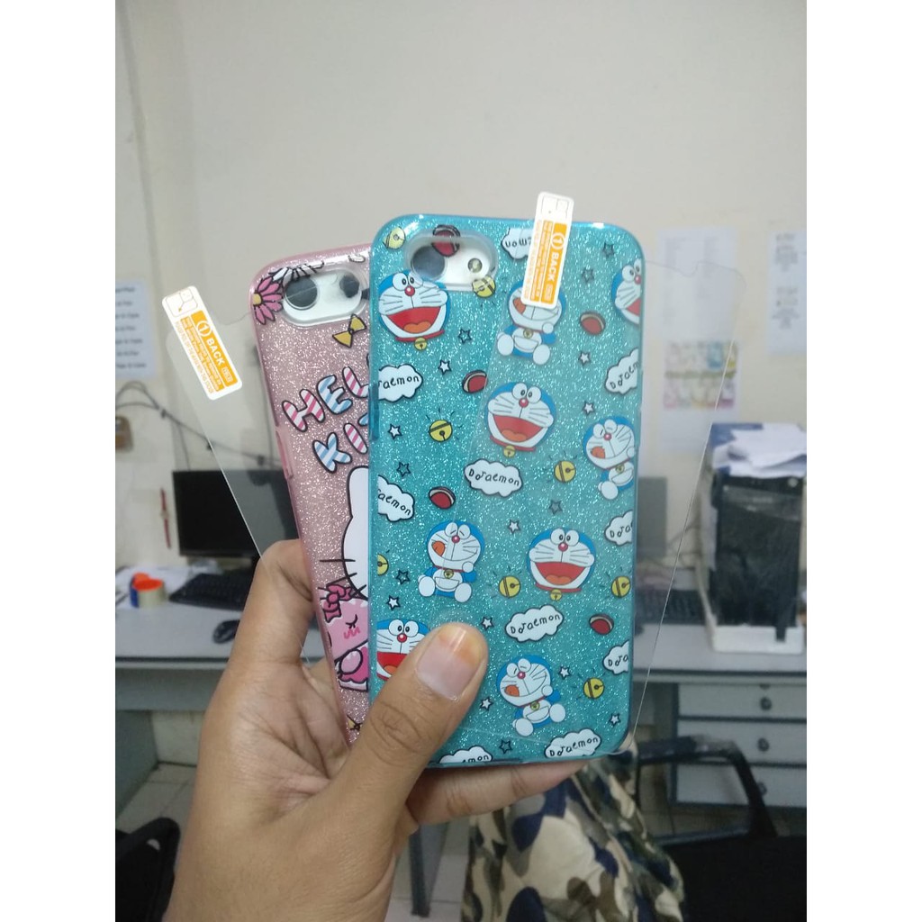 Case Gliter Motif (2in1) + Tempered Bening for HpOppo A83 F5 F7 Vivo V7 V7+ V9 Case+Tempered#casemurah