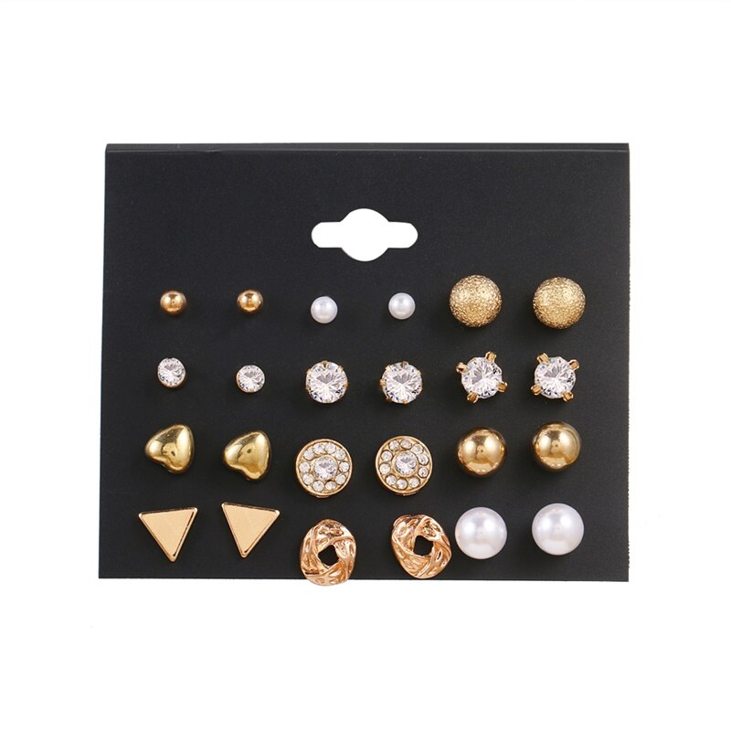 Set Anting Stud Kristal Bentuk Bunga Gaya Punk Untuk Wanita