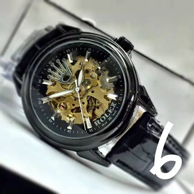 Rolex Skeleton Kulit FullBlack S