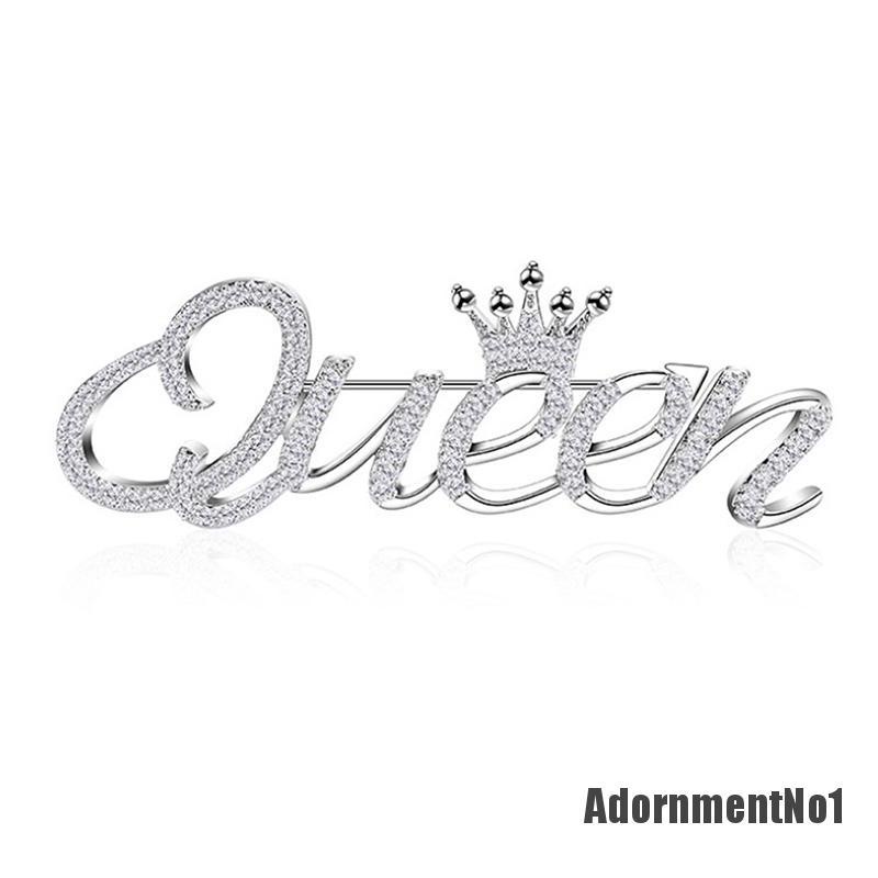 (Adornmentno1) Bros Pin Enamel Desain Huruf Queen Hias Kristal Untuk Wanita