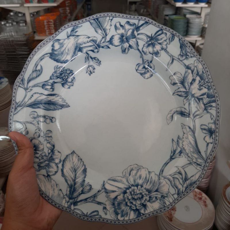 ADELAIDE DINNER PLATE PIRING KERAMIK BIRU PUTIH SANGO MOTIF ANTIK KLASIK VINTAGE JADUL KOLEKSI