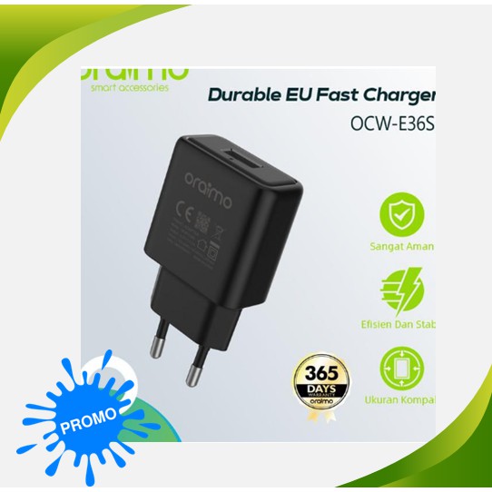 Terlaris-487  Oraimo Compact Charger Fast Charging dengan Kabel Micro USB OCW-E36S