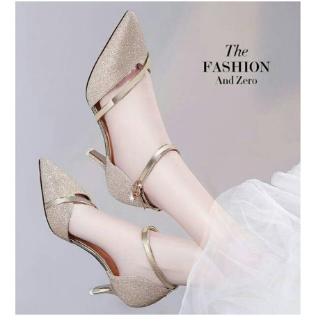 Murah (COD) Sepatu pesta Wanita High Heels Wanita Gliter Terbaru