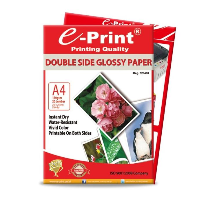 

Promo Awal tahun Kertas foto E-print double side Glossy 150 GSM A4 isi 20 lembar Promo Awal tahun