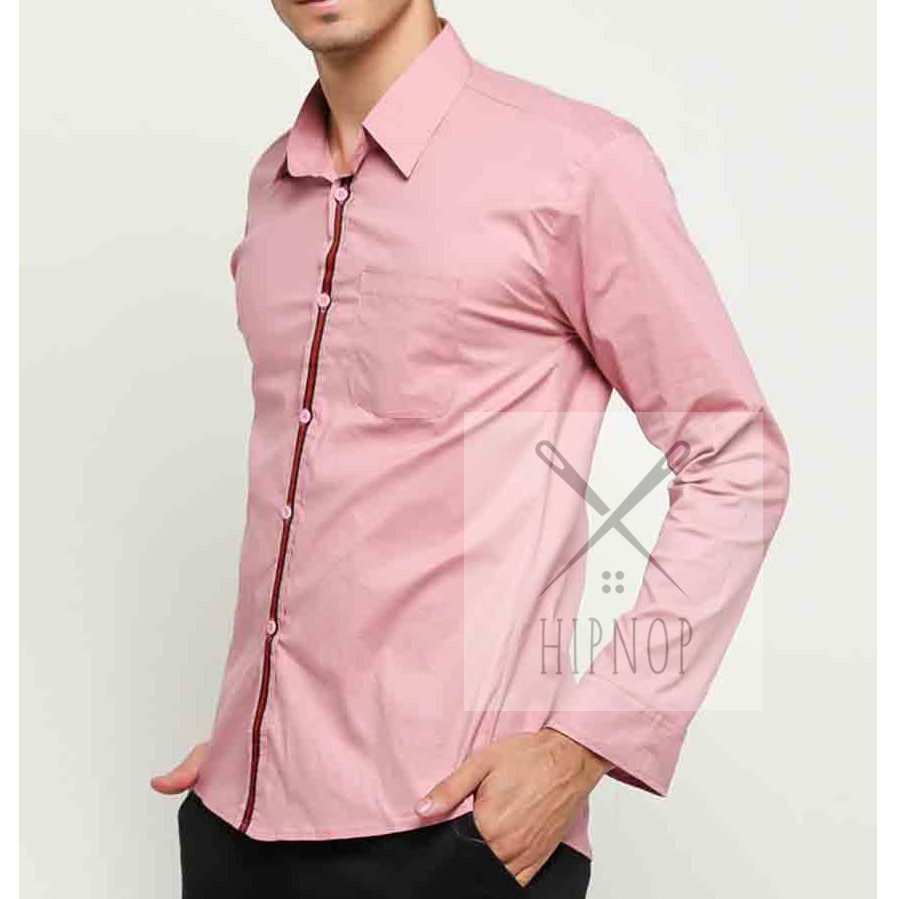 HipNop Kemeja Pria SIZE L Lengan Panjang SlimFit Atasan Pria Formal Kasual Polos Pakaian Cowok MIX