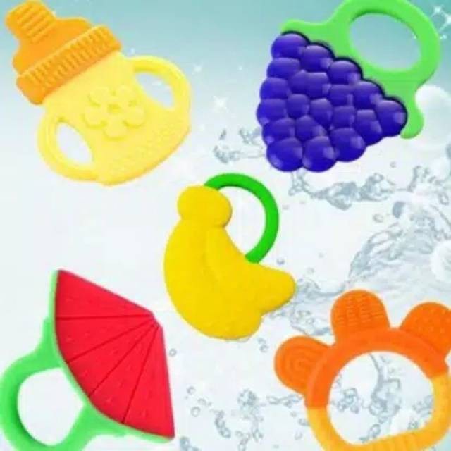 Baby Fruit Teether Gigitan Bayi Bentuk Buah Bahan Silikon/ Mainan Bayi Bentuk Buah