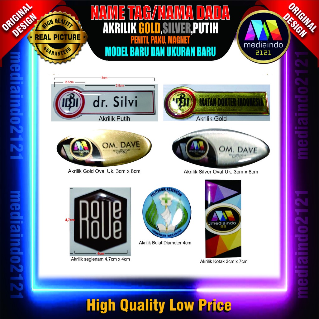 

Name Tag /Nama Dada/Pin-Bros-Akrilik Custom Satuan-Proses Cepat