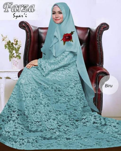 Dress maxy setelan hijab gamis pesta syari Farza brukat mewah jumbo ori