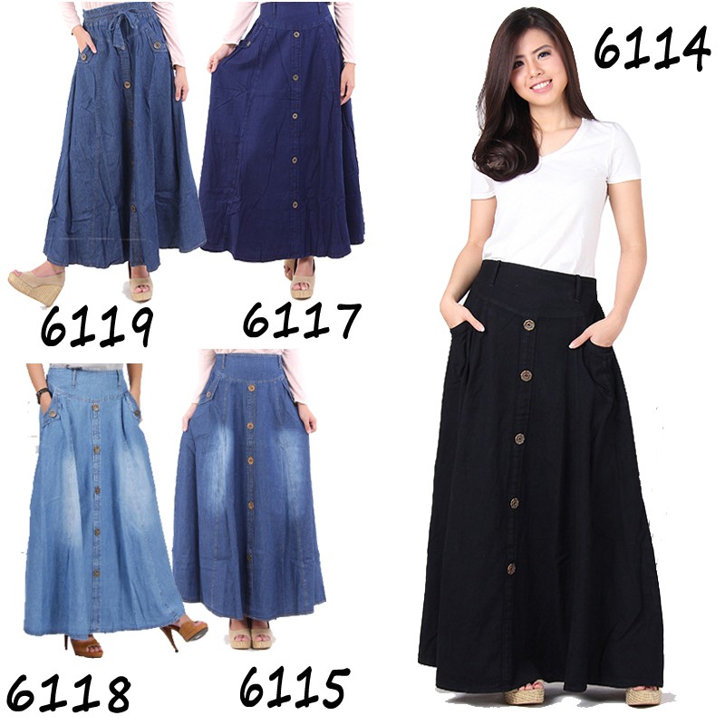 ROK DENIM SPAN HITAM KERJA Katun Panjang Murah Polos Modis