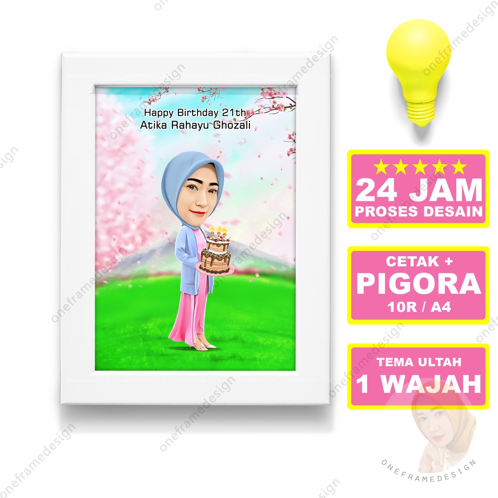 

Kado Ultah Pigora 10RS A4 Karikatur Ulang Tahun Birthday Gift Cewek Bawa Kue