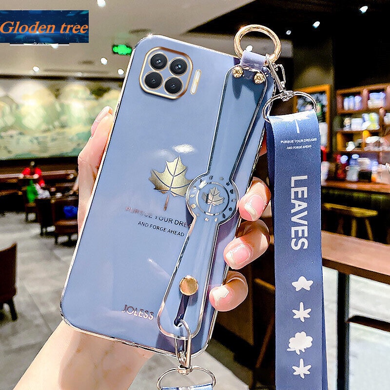 Case Motif Daun Maple Dengan lanyard Untuk OPPO Reno 4F A93 2020 F17 Pro