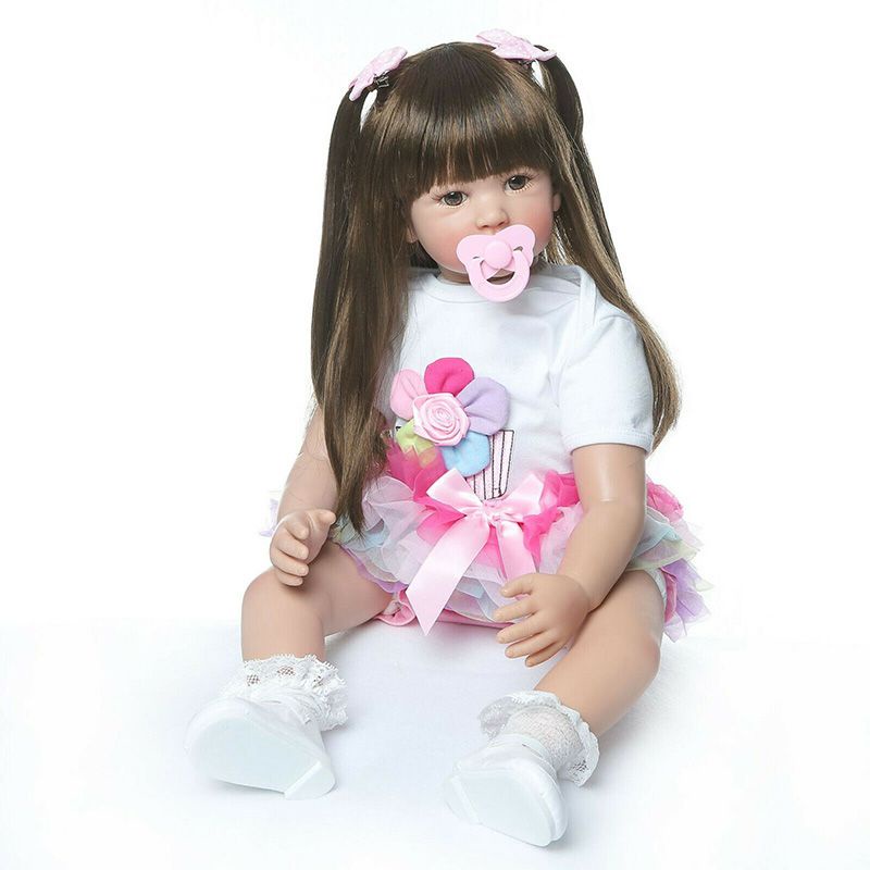 60cm 24&quot;Reborn Baby Dolls Vinyl Silicone Real Long Hair Toddler Doll Girl Gifts Toys