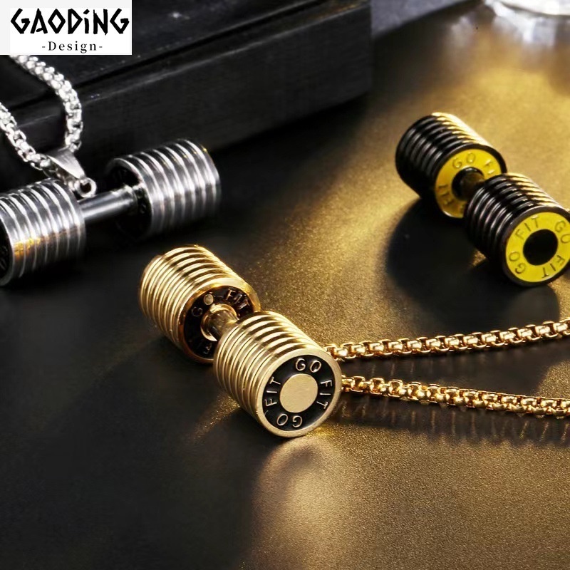 Kalung Liontin Barbel Bahan Titanium Steel Gaya Hip Hop Untuk Pria