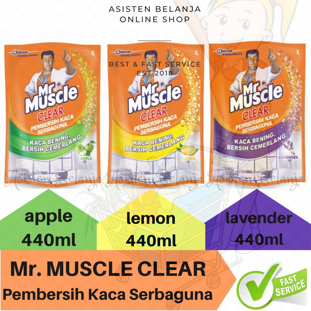 MR MUSCLE Clear Cairan Pembersih Kaca Serbaguna 440ml # Apple Apel Lemon Lavender Stainless Glass Cleaner 440 ml 400ml 400 ml