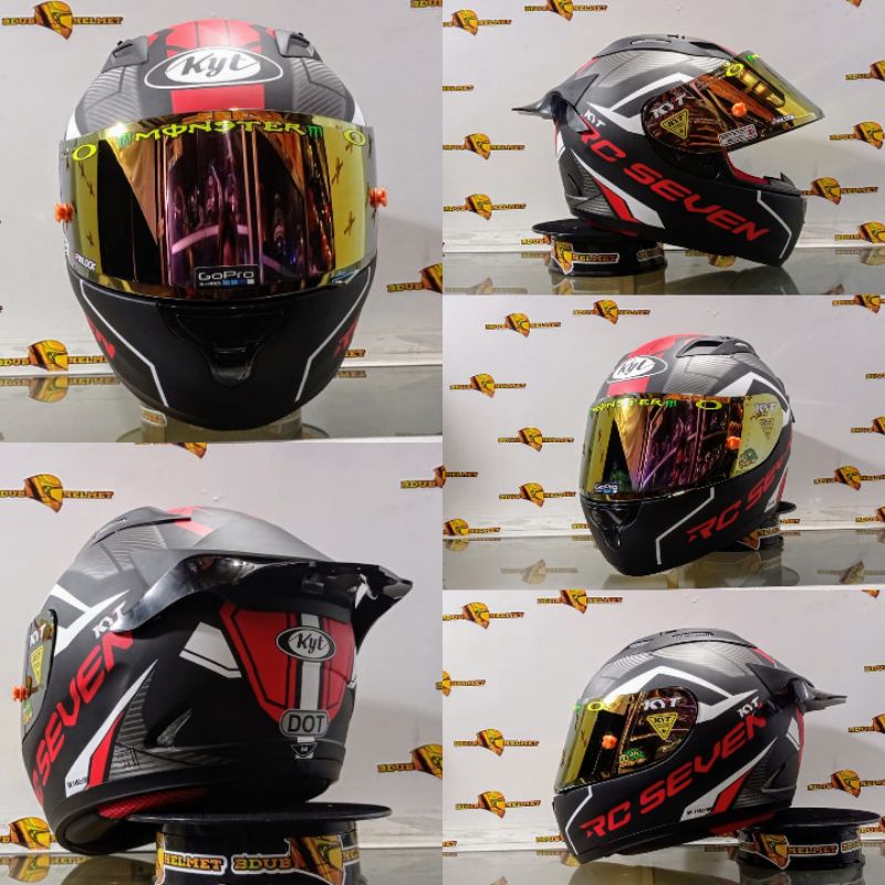 Helm full face KYT RC Seven Paket Ganteng Motif Visor Iridium Silver Stiker Set  Spoiler RC7-PAKET GANTENG NO-5