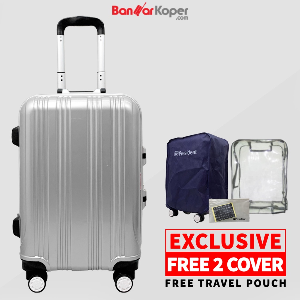Tas Koper President E82 Original Koper 22 Inch Silver Hardcase Polycarbonate Anti Pecah Nonzipper Al