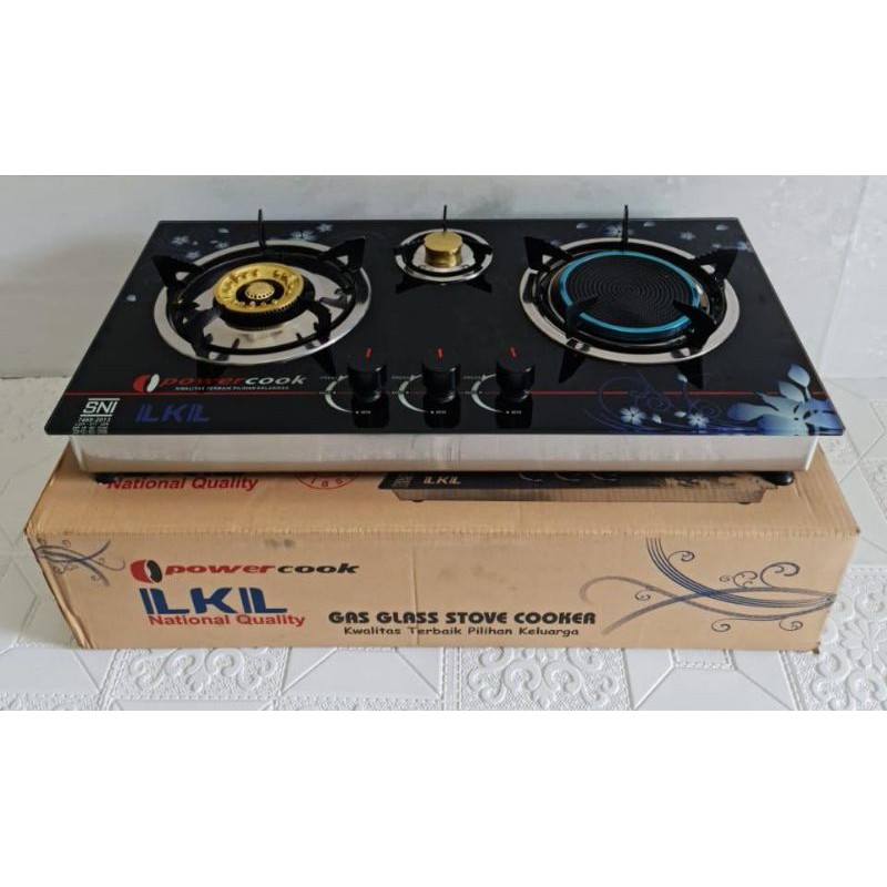 KOMPOR TANAM KACA LKL POWERCOOK 3 TUNGKU MIX BARA MURAH