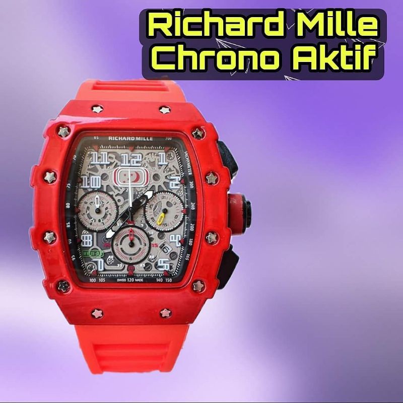 Jam Ricchard Mile Pria chrono aktif tali karet + free gelang (model random)