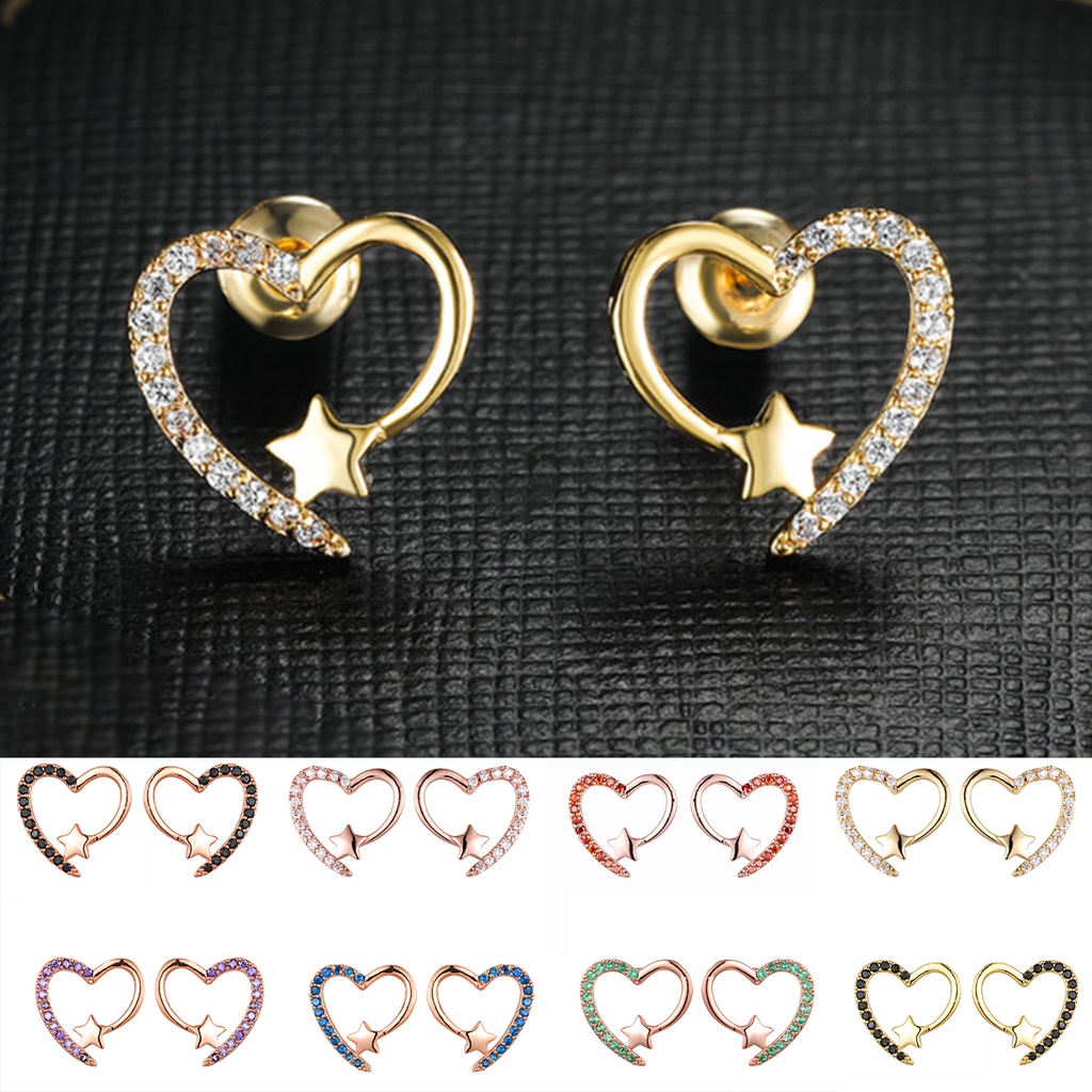 Hu Hu Hu Hu Hu Alat Bantu Pasang Kacamata♡ 1 Pasang Anting Tusuk Bentuk Hati Bahan Alloy Anti Karat Untuk Wanita