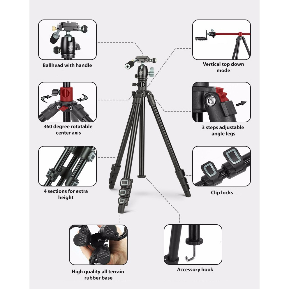 Tripod KAMERA HP Horizontal Flat Lay Over TOP HEAD QZSD BEIKE BK-202F