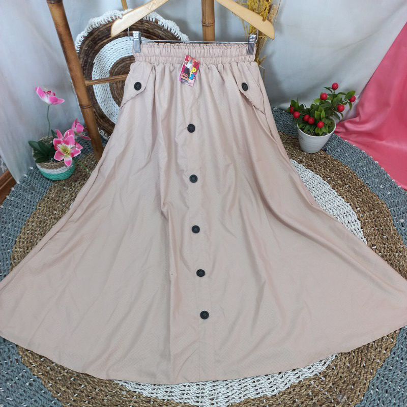 Rok Payung Panjang Muslim Kantor Wanita Jumbo Bahan Moscrape-Mocca