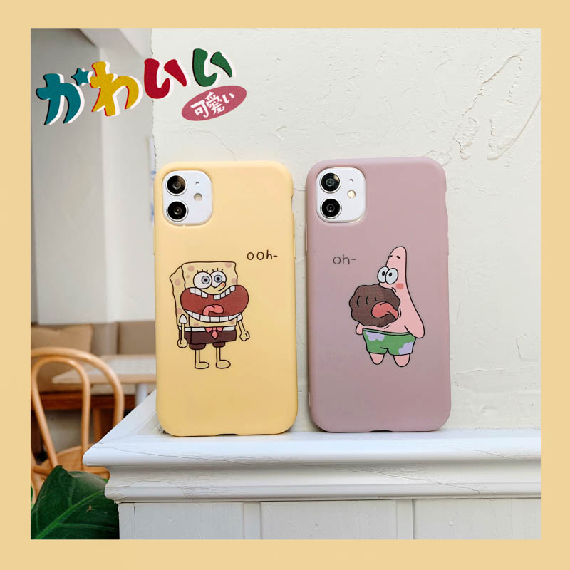 Cartoon SpongeBob Soft Case IPhone 7 Plus 11 6 6S 8 Plus 12 mini 12 pro max X Se 2020 6SPlus 7Plus 6Plus 8Plus XS Casing Motif Creative Couple TPU Cover