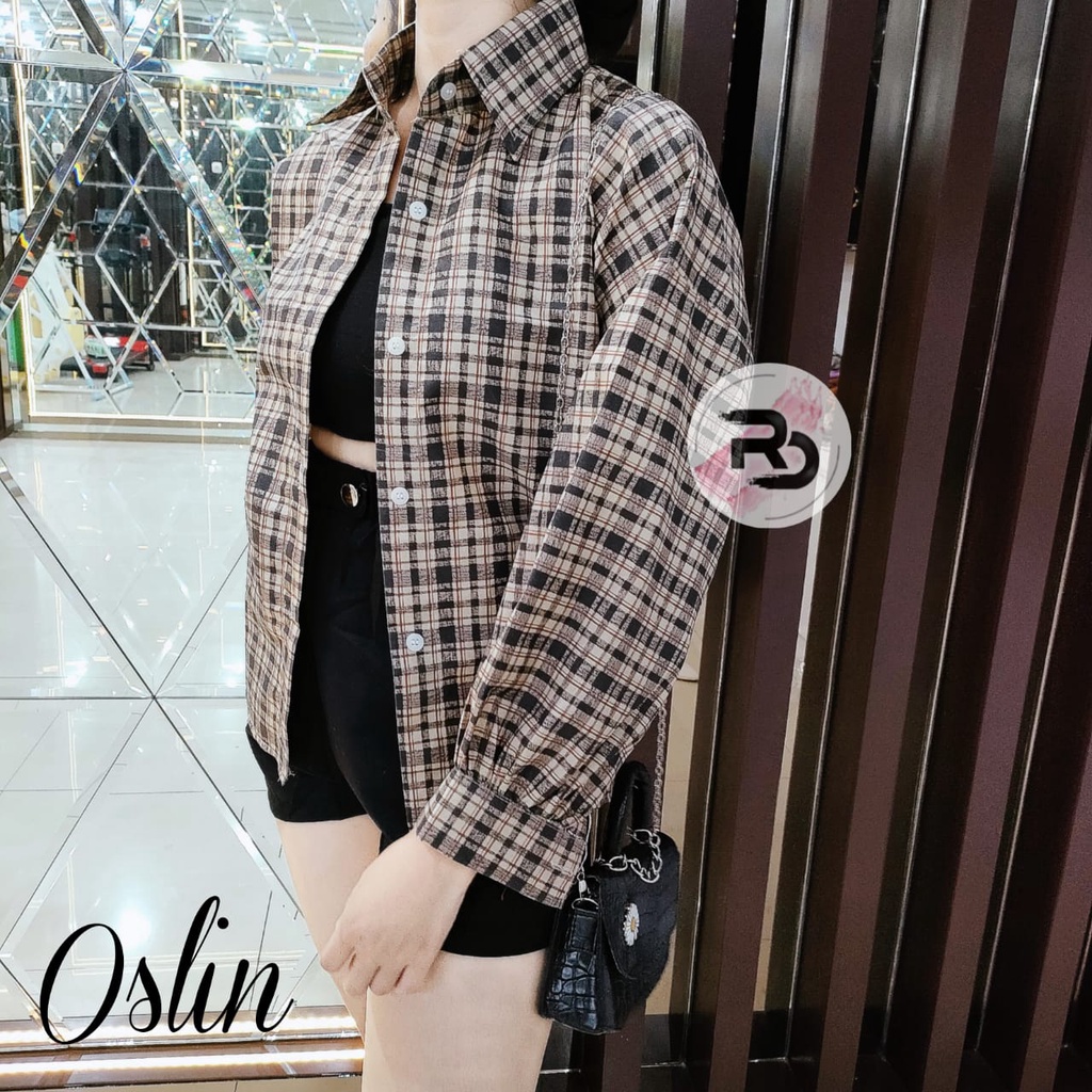 RD FASHION Kemeja Oslin Oversize | Kemeja Korea Jumbo Wanita | Bahan Creap - Fit to L-4