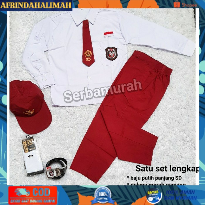 

TERBARU, TERMURAH- set lengkap!!! seragam sekolah sd baju panjang celana panjang - 6-7 tahun