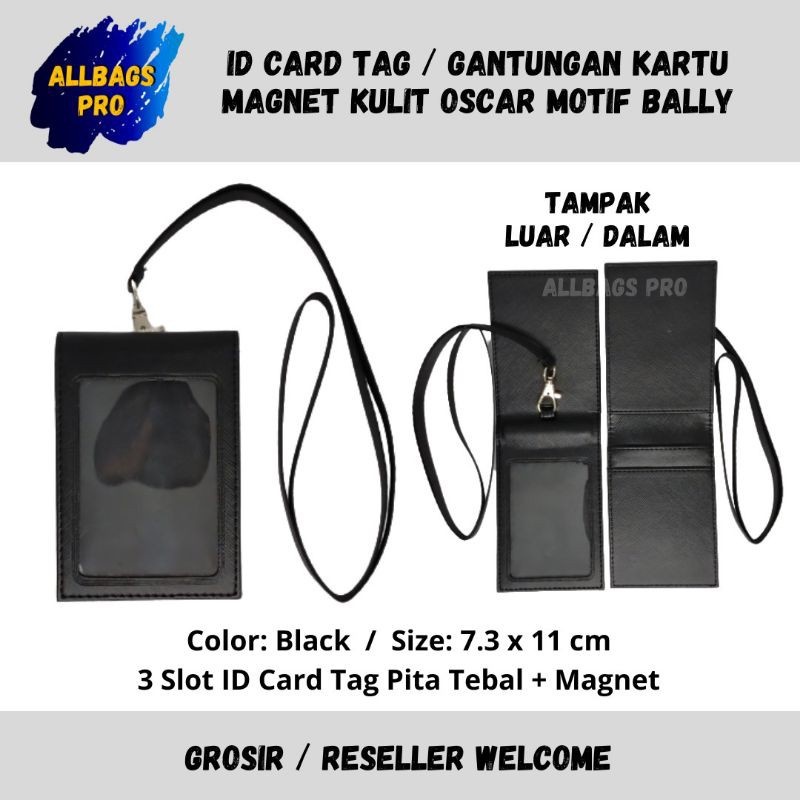 Name Tag Kulit Magnet ID Tag Nama Kantor Office Sekolah Card Holder Gantungan Kartu Badge Tali Pita
