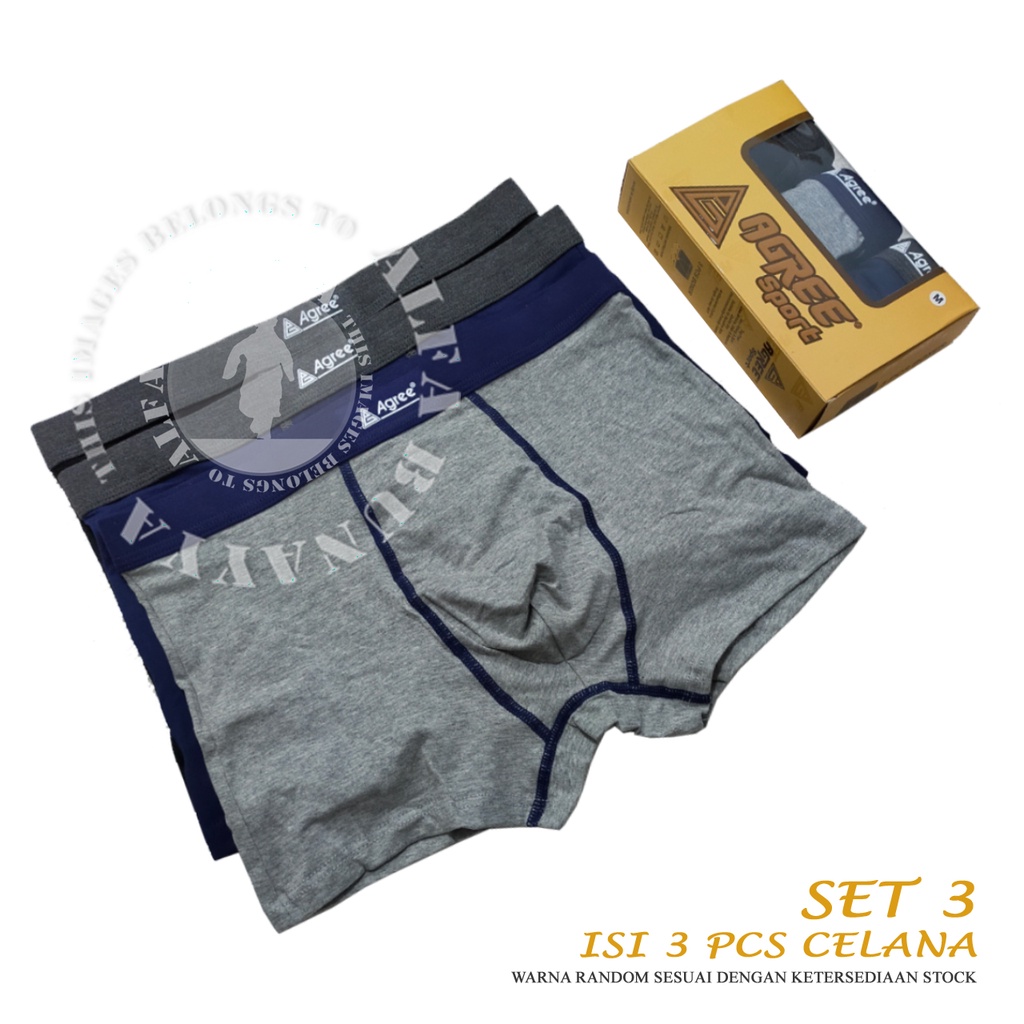 3 Pcs Celana Dalam Pria AGREE SPORT BOXER CD Underwear Pakaian Dalam AB12AGS35 1235