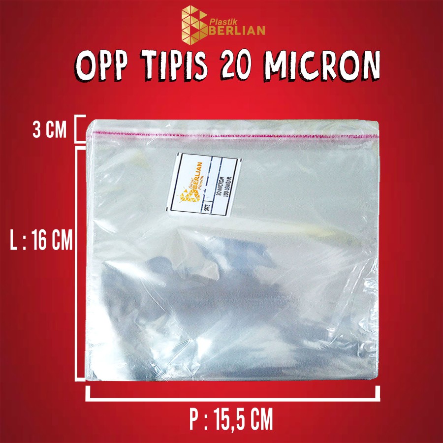 

15,5 x 16 cm Plastik OPP TIPIS (100 lbr) (lem/seal)