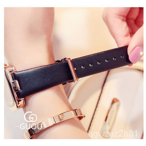 Double 12 limited time promotion GUOU 8190 creative personality square trendy ladies watch leather q