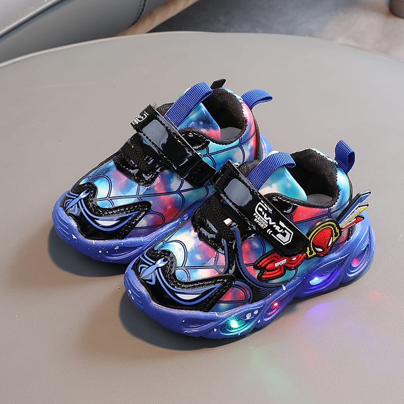 [COD] sepatu motif SPIDERMAN LED anak laki laki keren uisa 0-6 tahun import sneakers korea empuk premium / ananakstore