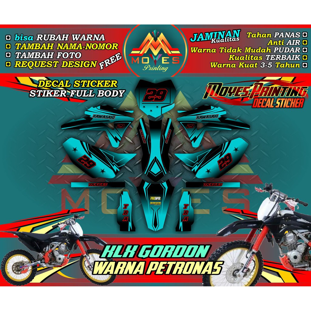sticker klx gordon decal stiker motor klx gordon 150 stiker kawasaki klx gordon custom