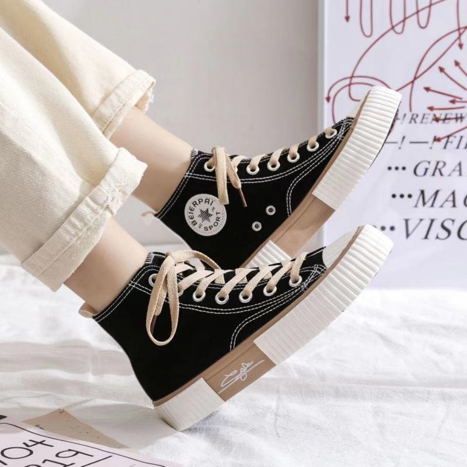 [ PAKAI DUS SEPATU ] ROTA25 Sepatu perempuan canvas Sneakers Abg cewek Perempuan Hitam Garis Korea High Top Kanvas import korea shoes wanita