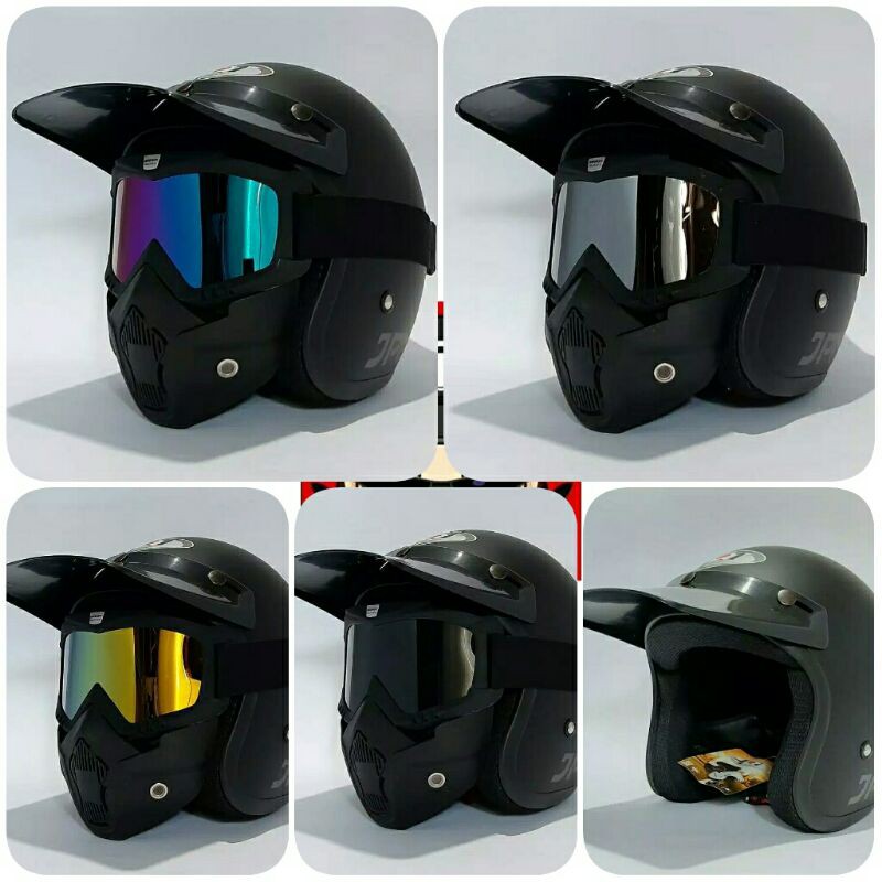 Helm bogo Retro jpn Hitam dop Set googlemask