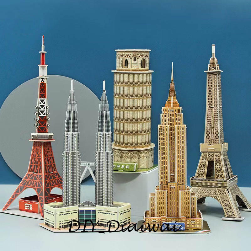 Puzzle 3D DIY bahan foam &amp; paper Global Tourist Attractions / Keajaiban Dunia mainan puzzle edukasi anak