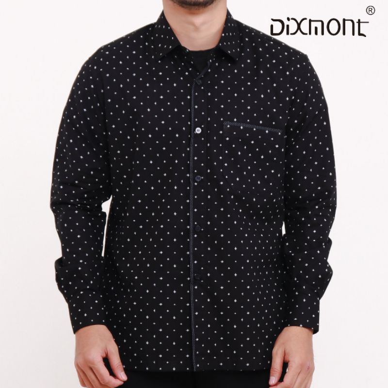 Dixmont Kemeja Pria Basic Formal Motif Lengan Panjang Hem ML01621