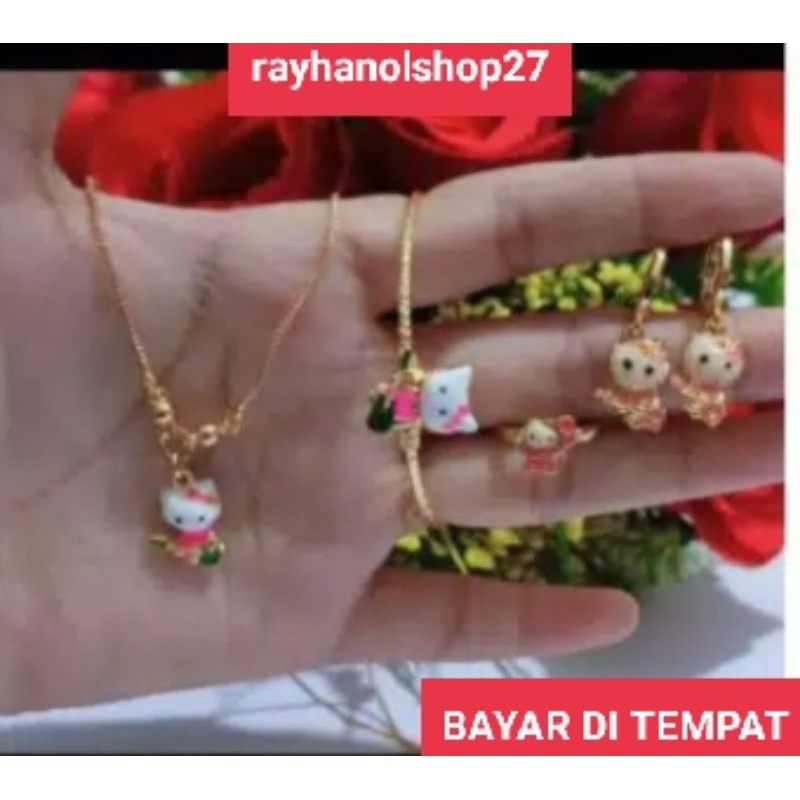 XUPING SET PERHIASAN ANAK ANAK HELLO KITTY GOLD RO-27 LAPIS EMAS