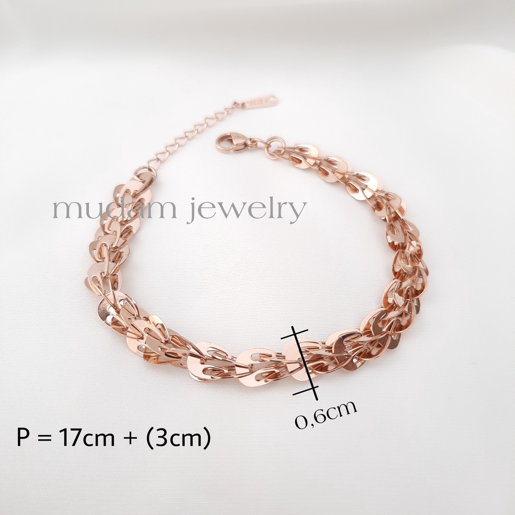 Gelang Tangan Titanium Model Sisik Naga Warna Rose Gold dan Gold