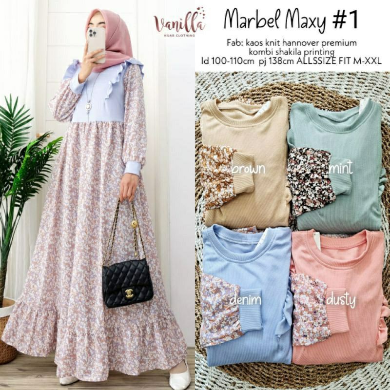 Marbel Maxy #1 @147, GAMIS WANITA MUSLIM CANTIK MODIS FIT XXLD 100-110 TERMURAH OOTD