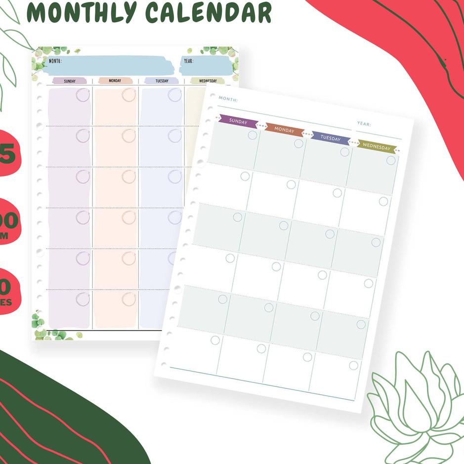 

DSEJ Isi Binder Planner MONTHLY CALENDAR - Loose Leaf A5 HVS 100Gsm/Gr/Gram/Refill Kertas/20 Lubang ㊣ 88