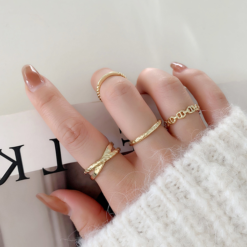 XiaoboACC 4Pcs/Set Korean Fashion Cross Index Finger Ring