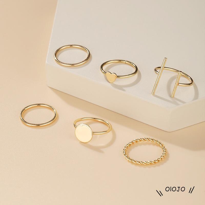 【COD】6pcs / Set Cincin Geometris Bahan Alloy Gaya Vintage